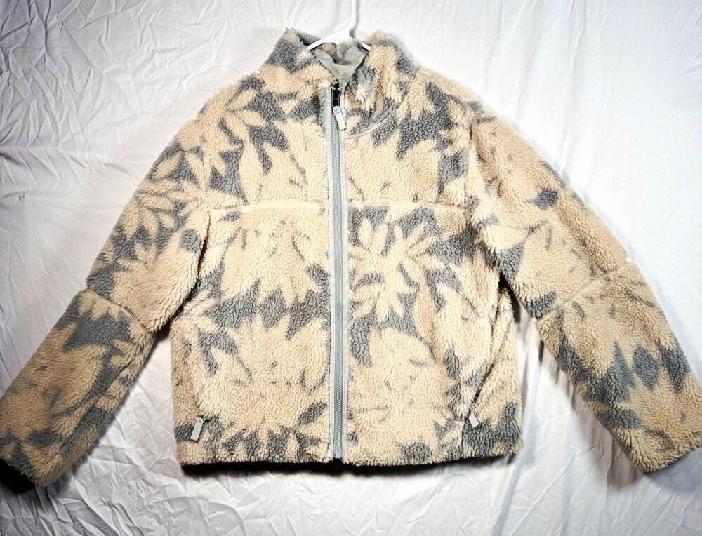 Patagonia Sherpa Fleece Jacket Women's L Cream Gray Floral Full Zip Cozy